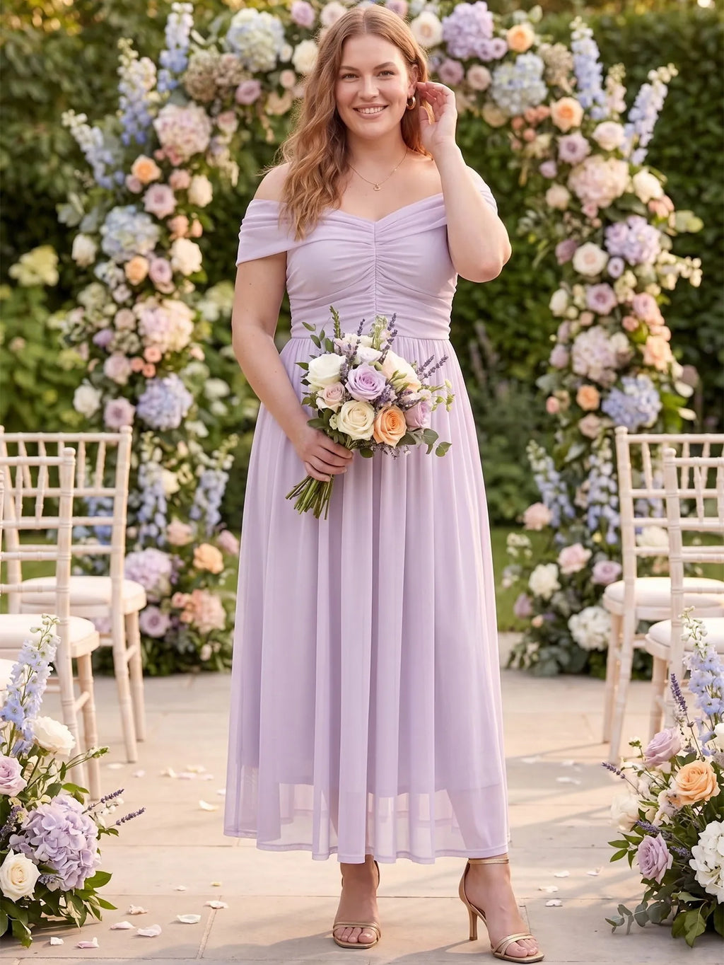 Larui Plus Size Off Shoulder A-Line Dress