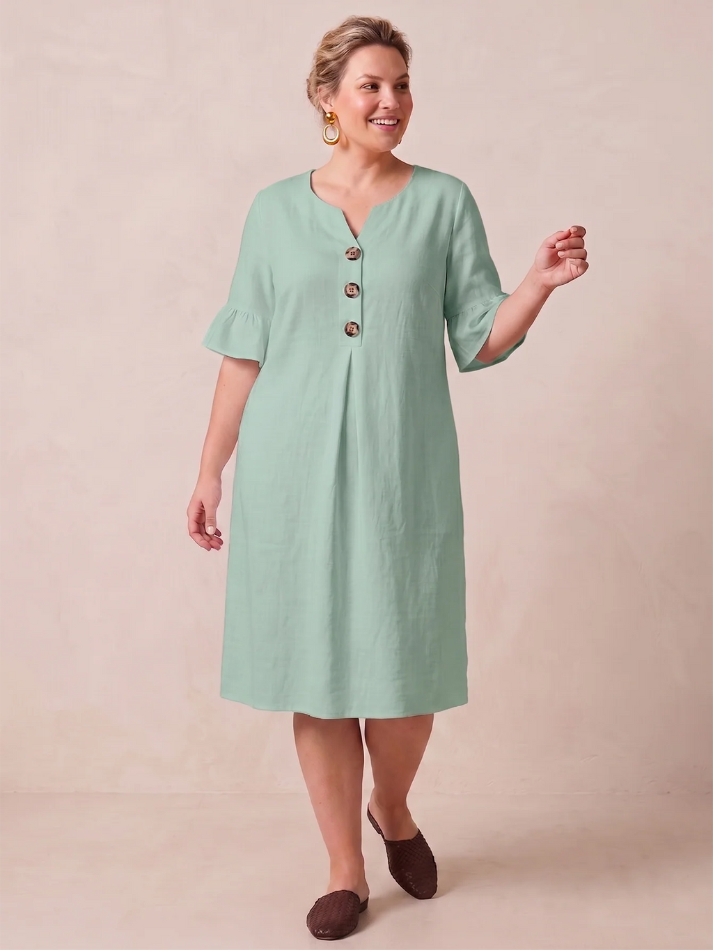 Larui Plus-Size Women's Elegant Casual Pocket Dress