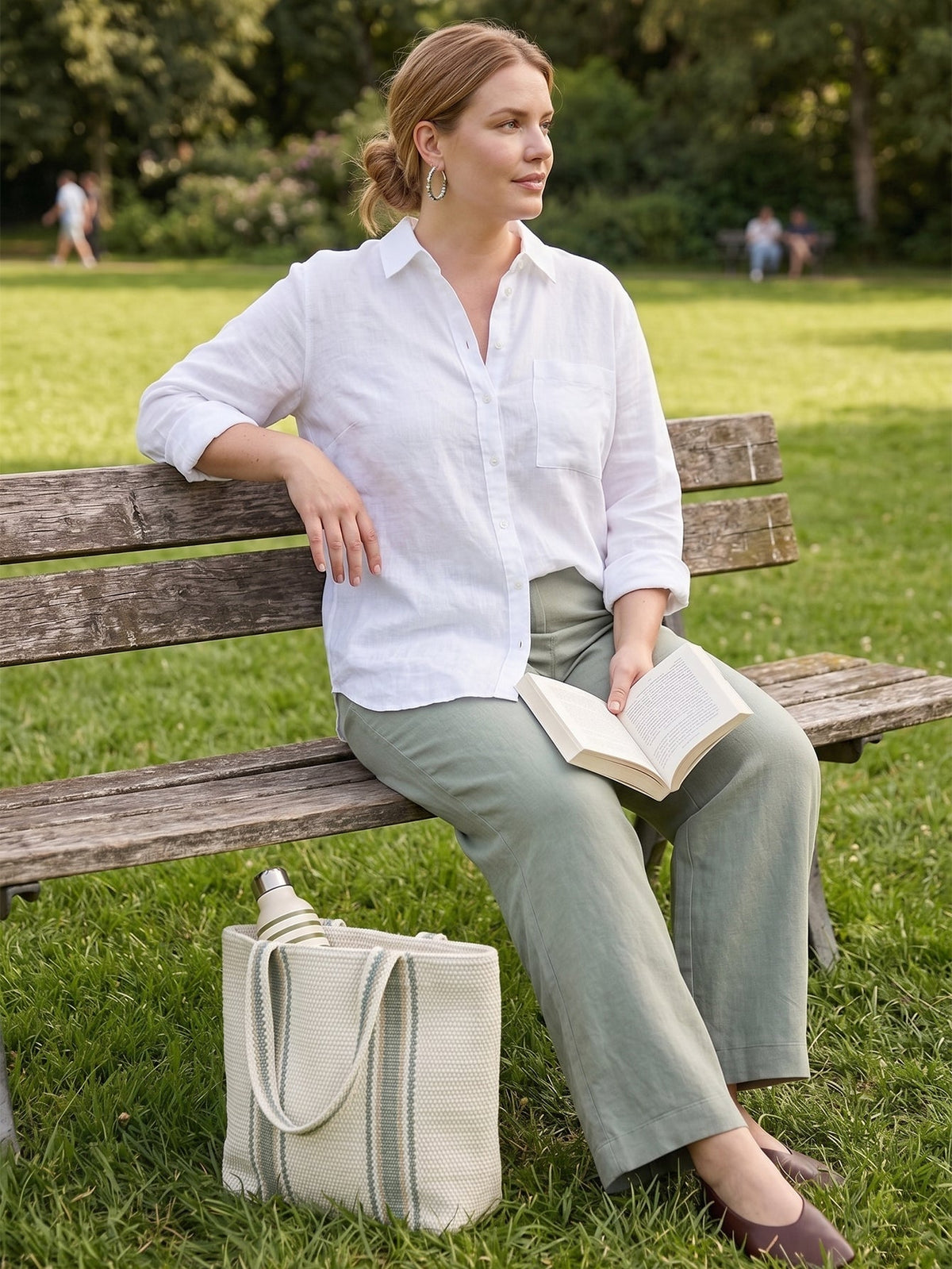 Larui Plus Size Women's Linen Pocket Wide-Leg Pants