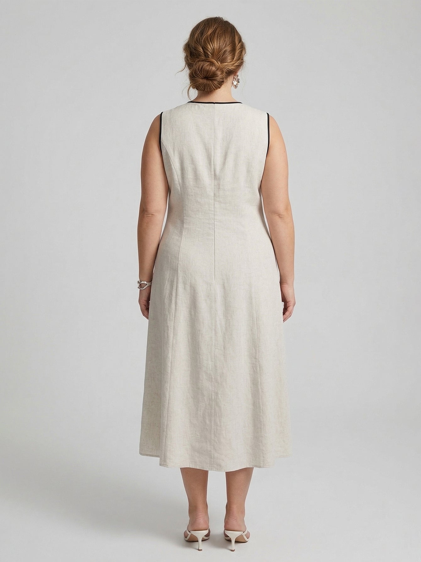 Larui Plus Size Linen V-Neck Summer Dress