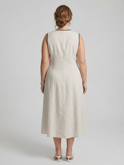 Larui Plus Size Linen V-Neck Summer Dress