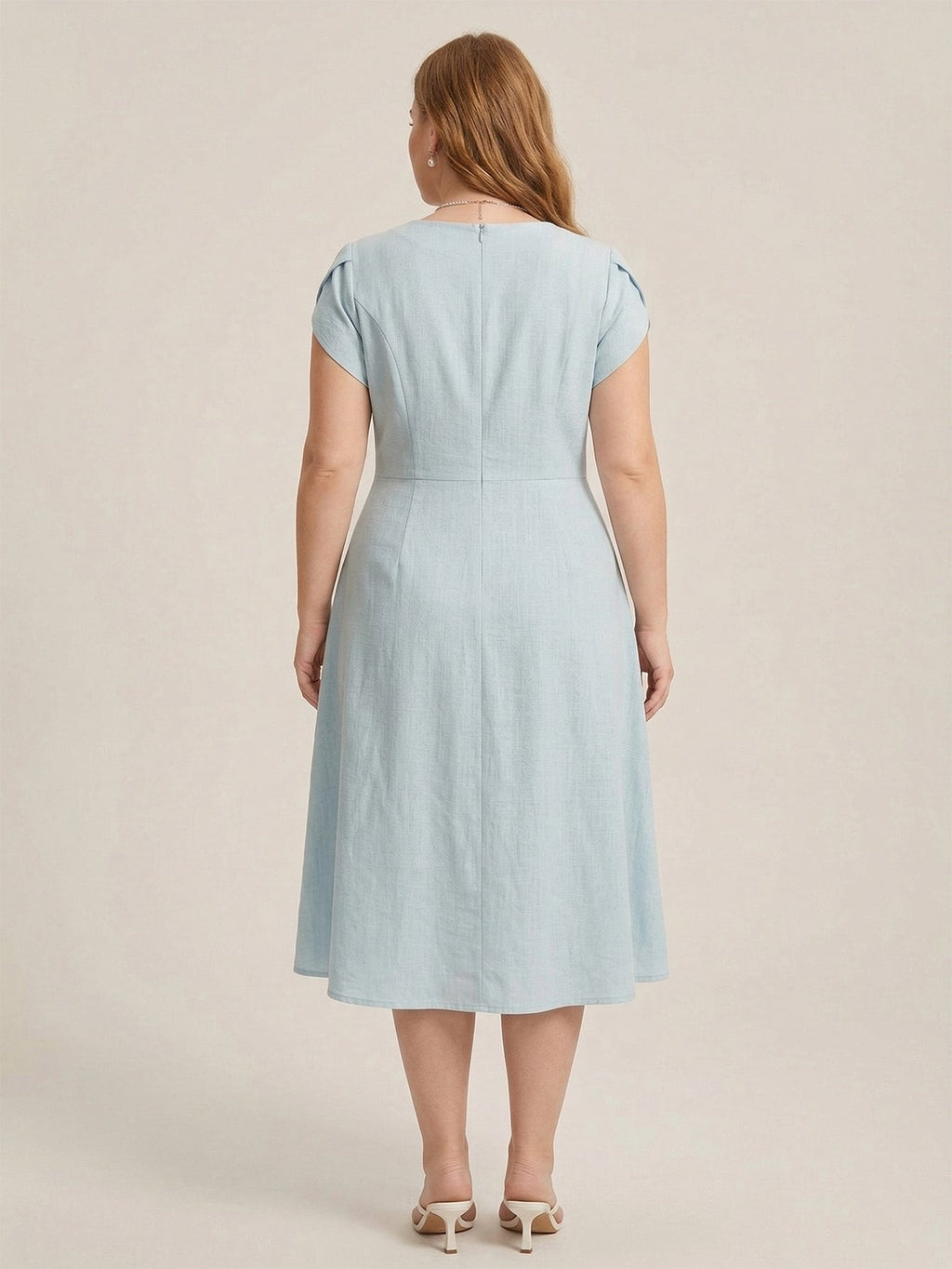 Larui Plus Size Women's Elegant Irregular Collar Linen Pocket Dress