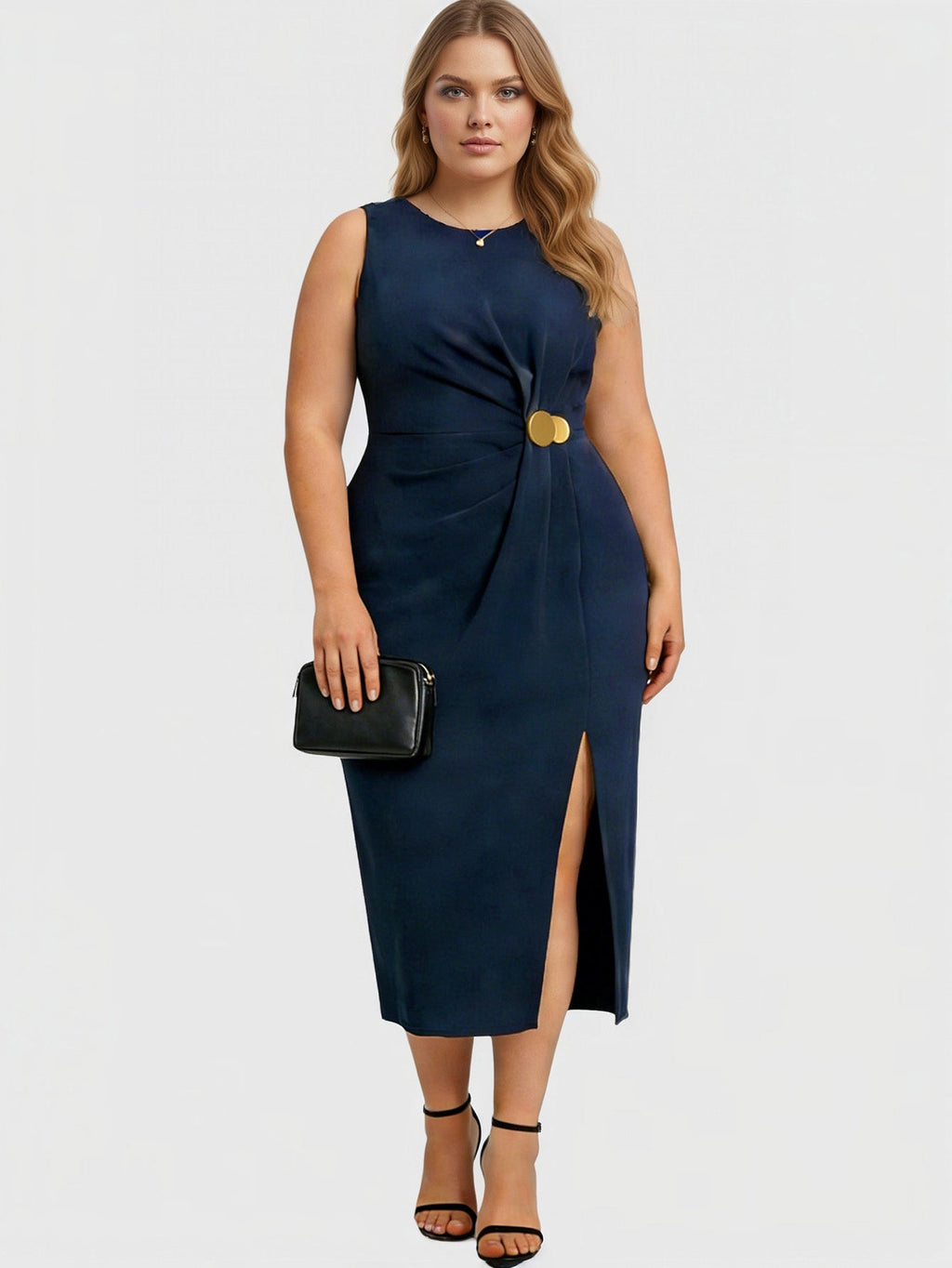 Larui Plus Size Women's Solid Crew Neck Sleeveless Dress