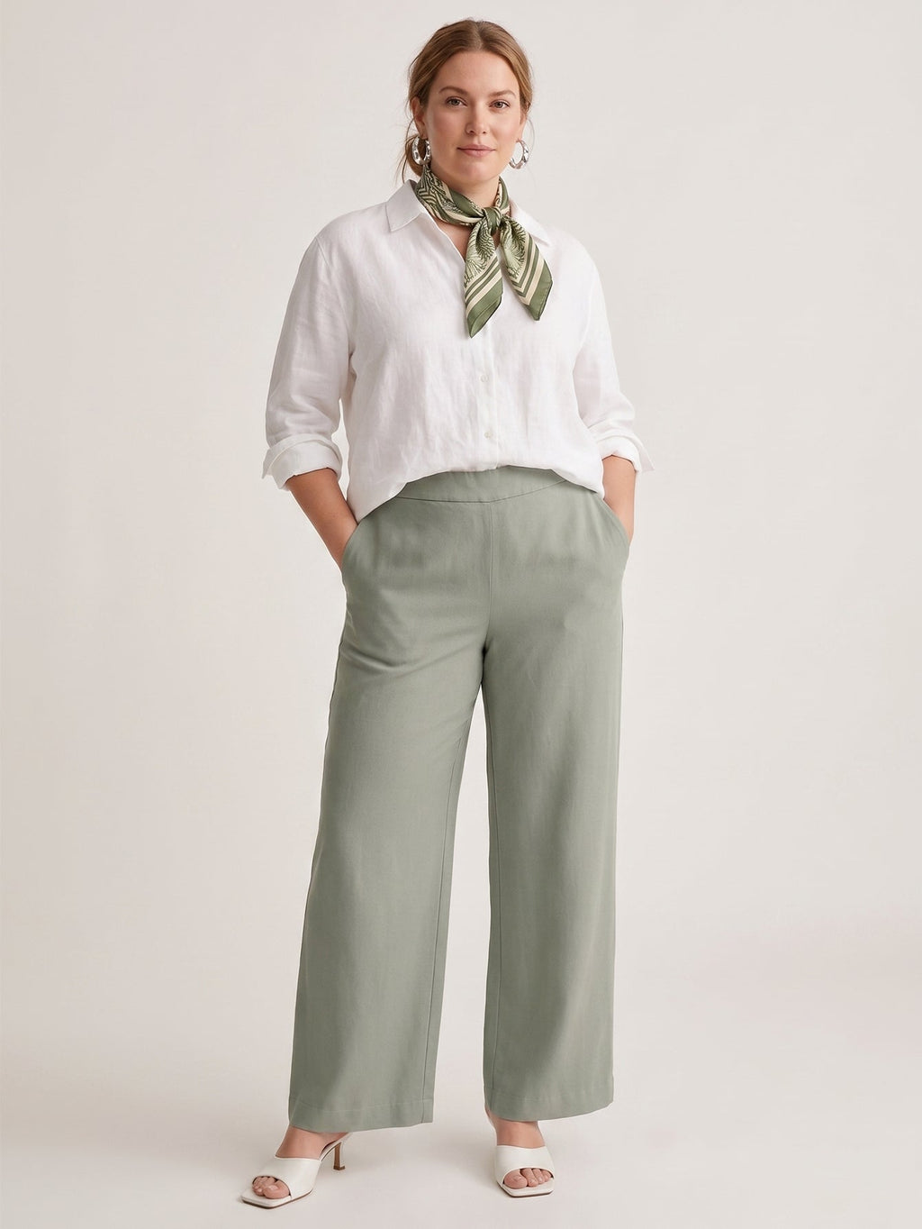 Larui Plus Size Women's Linen Pocket Wide-Leg Pants