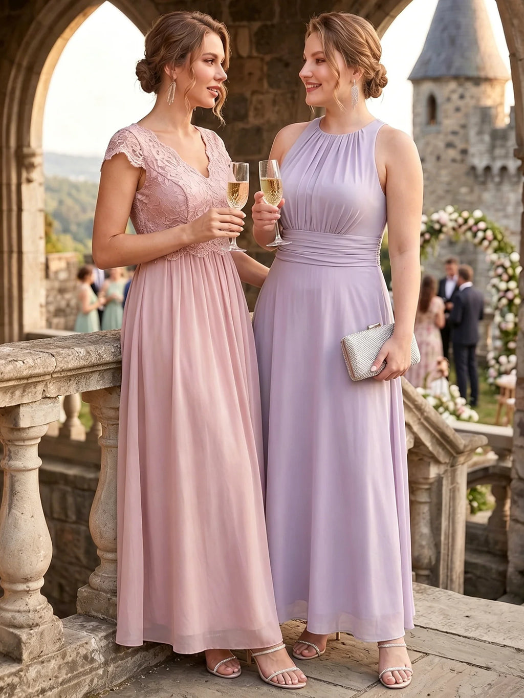 Larui Plus Size Elegant Pleated Chiffon Dress