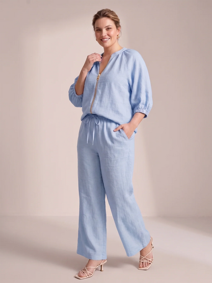 Larui Plus Size Women's Three-Quarter Sleeve Top and Pants Two-Piece Linen Set