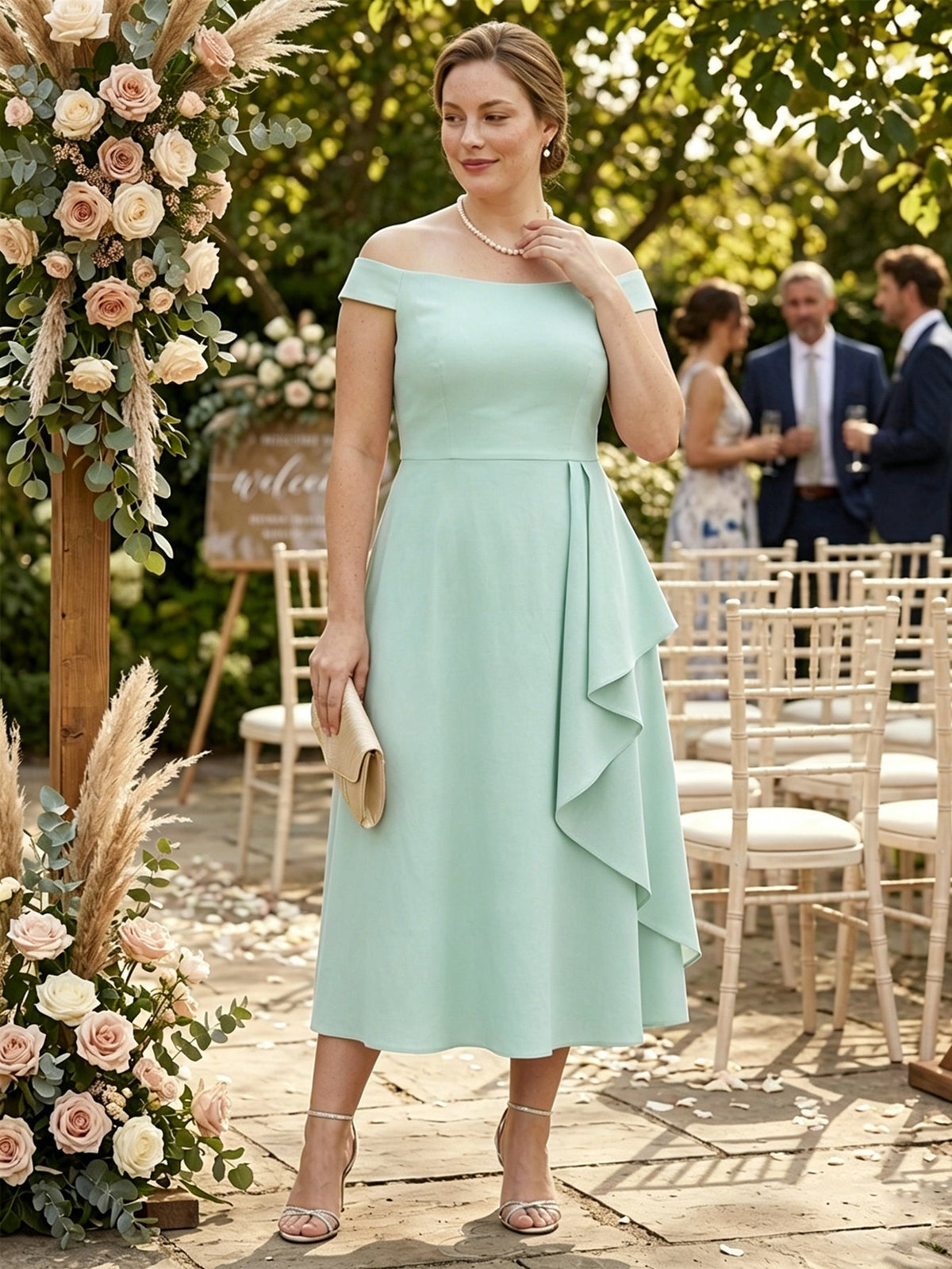 Larui Plus Size Women's Off-Shoulder Elegant Linen Dress