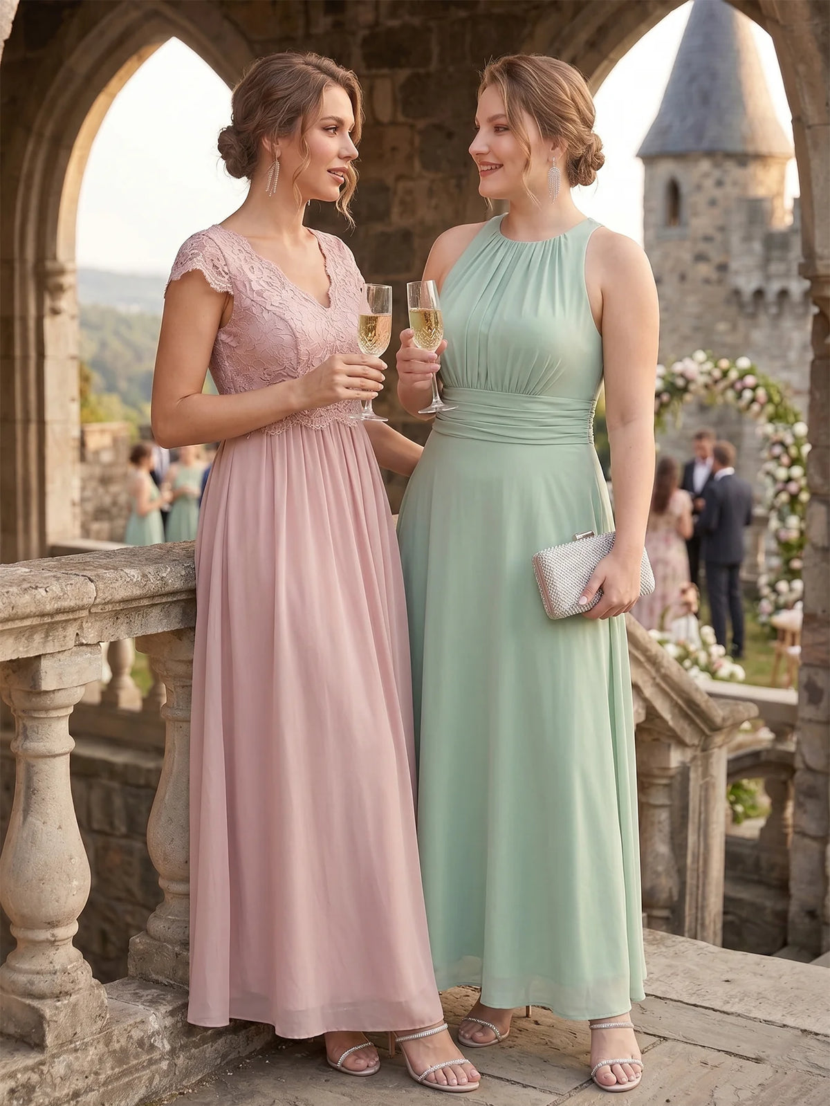 Larui Plus Size Elegant Pleated Chiffon Dress