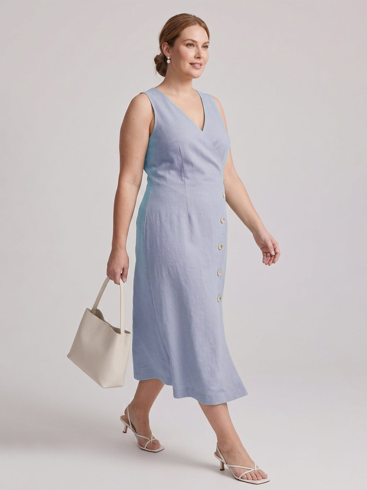 Larui Plus Size Elegant Button-Down Linen Dress