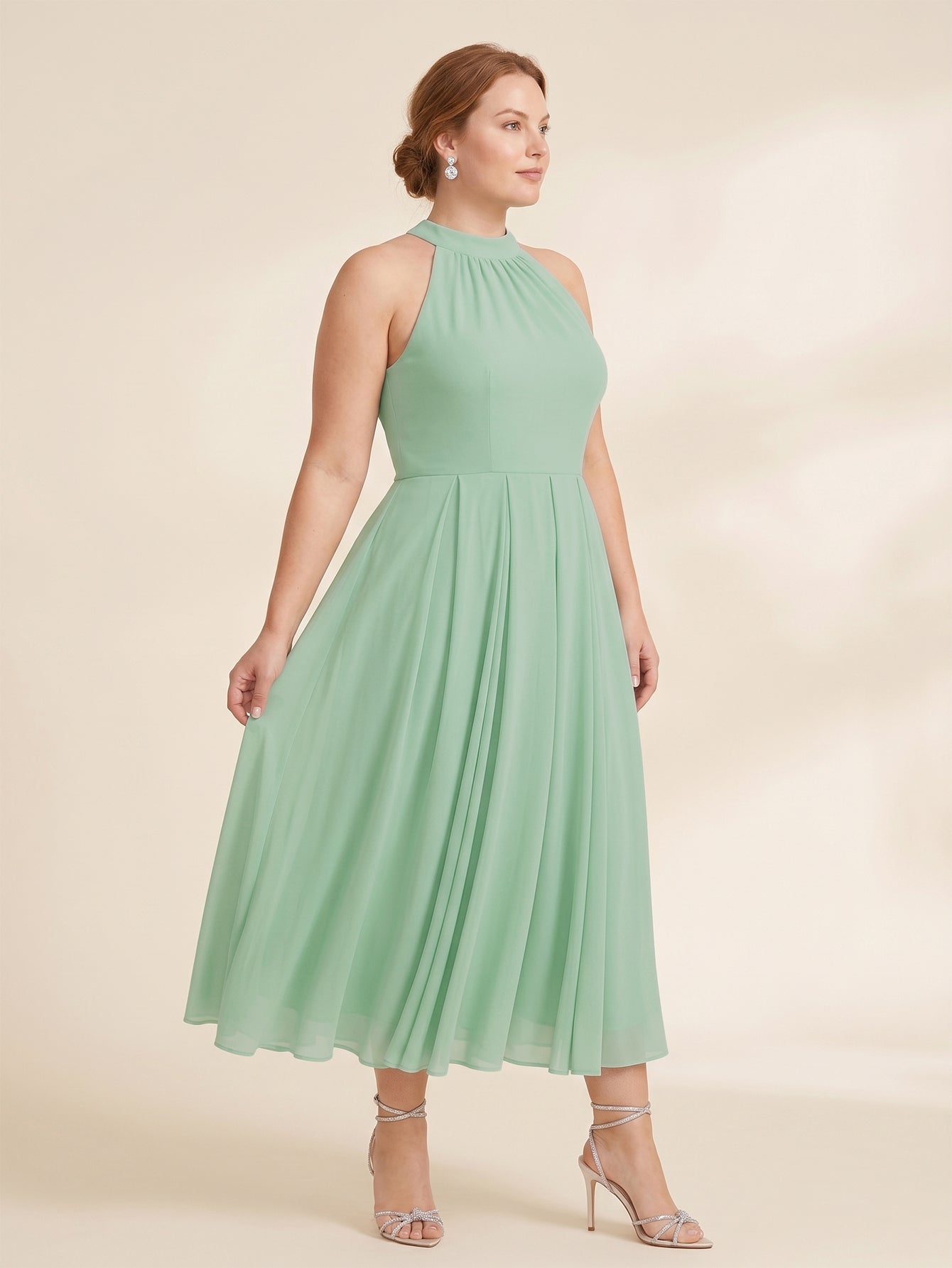 Larui Plus Size Women's Halter Neck Chiffon Dress