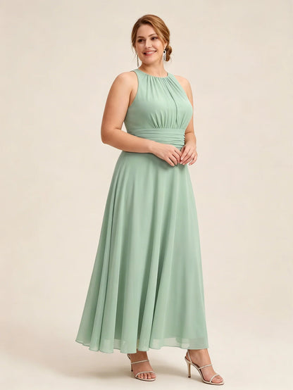 Larui Plus Size Elegant Pleated Chiffon Dress