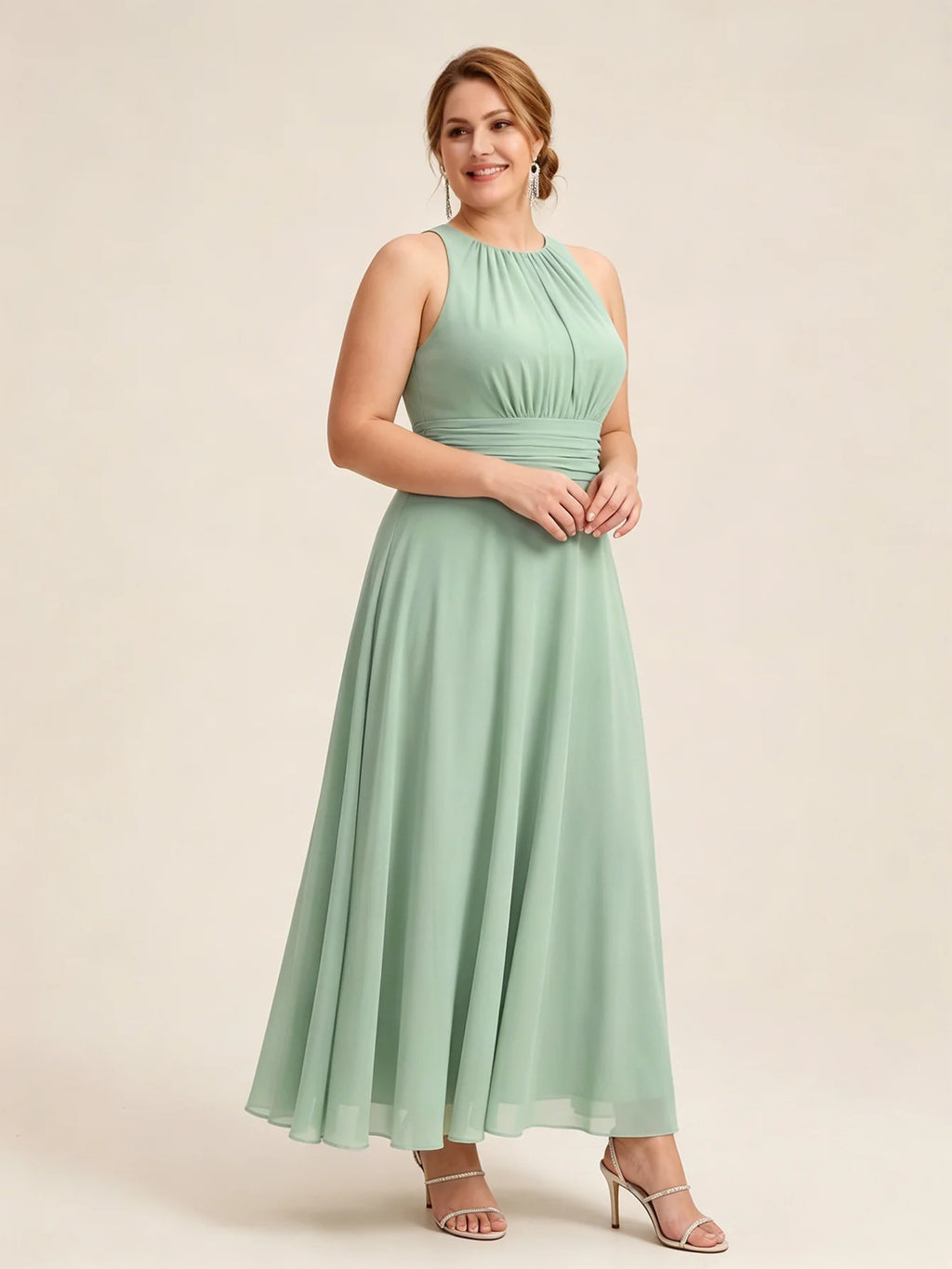 Larui Plus Size Elegant Pleated Chiffon Dress