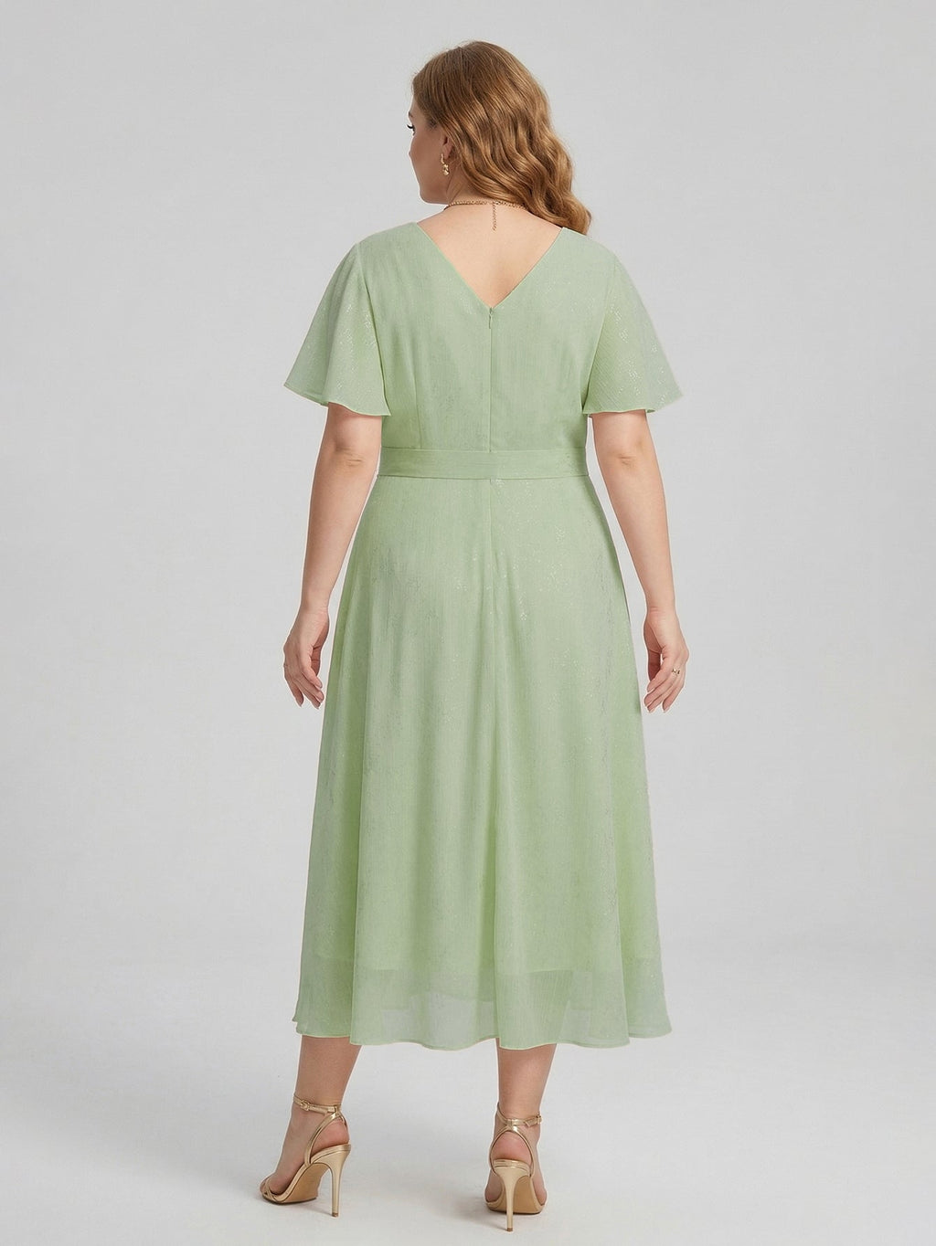 Larui Plus Size Elegant Gold-Stamped Chiffon Guest Dress