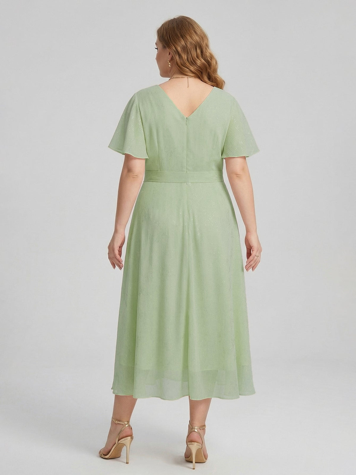 Larui Plus Size Elegant Gold-Stamped Chiffon Guest Dress