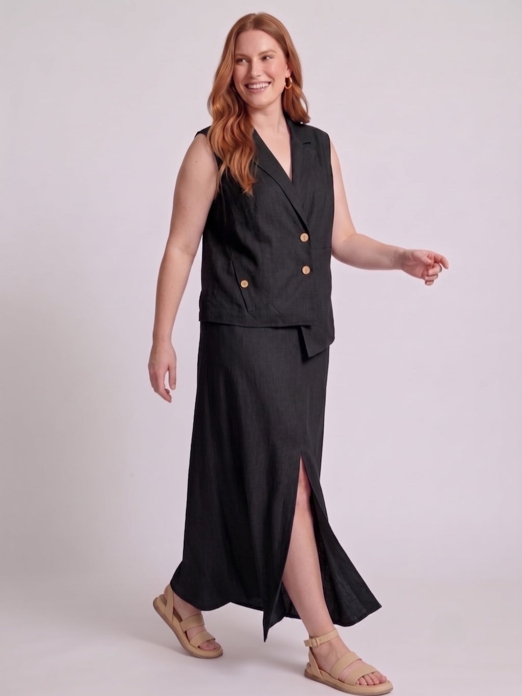 Larui Plus Size Women's LinenSkirt Set (With Asymmetric Hem Tank Top)