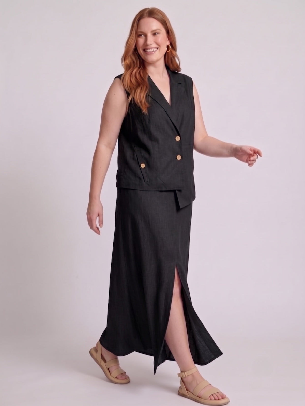 Larui Plus Size Women's LinenSkirt Set (With Asymmetric Hem Tank Top)