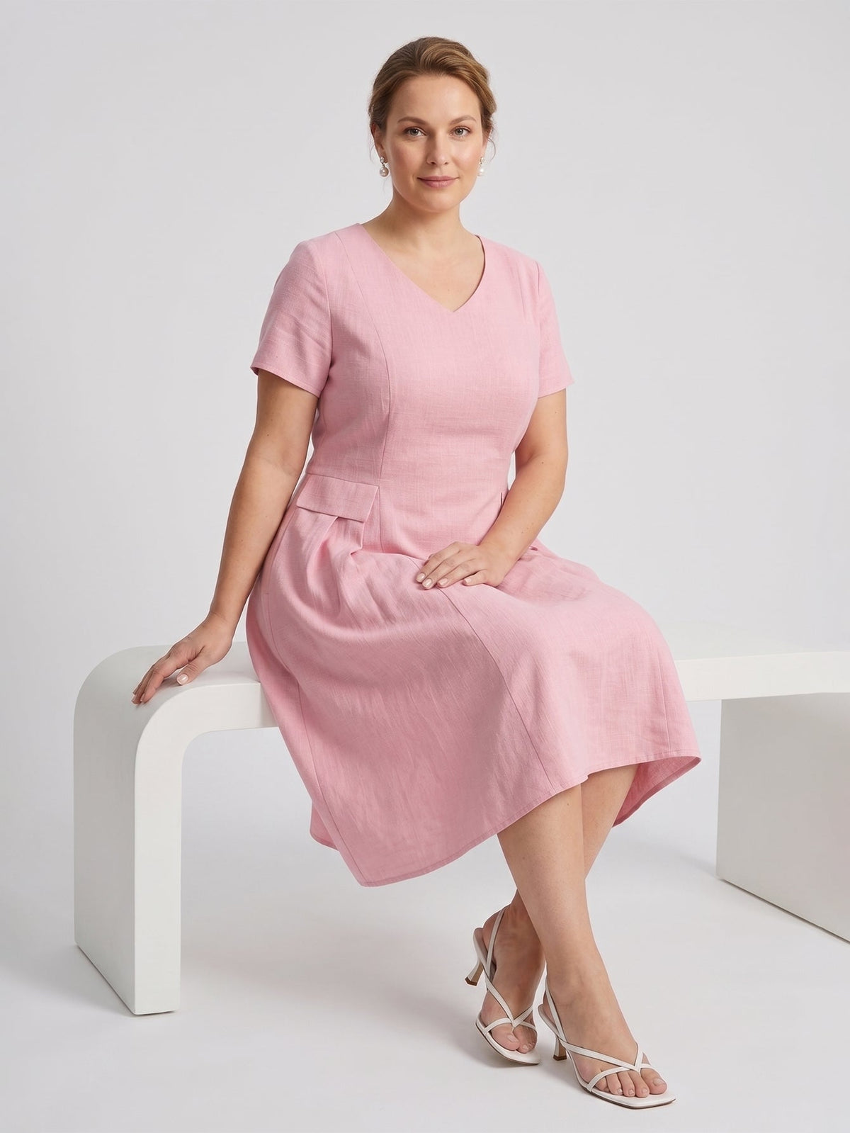 Larui Plus Size Elegant Pleated Linen Dress