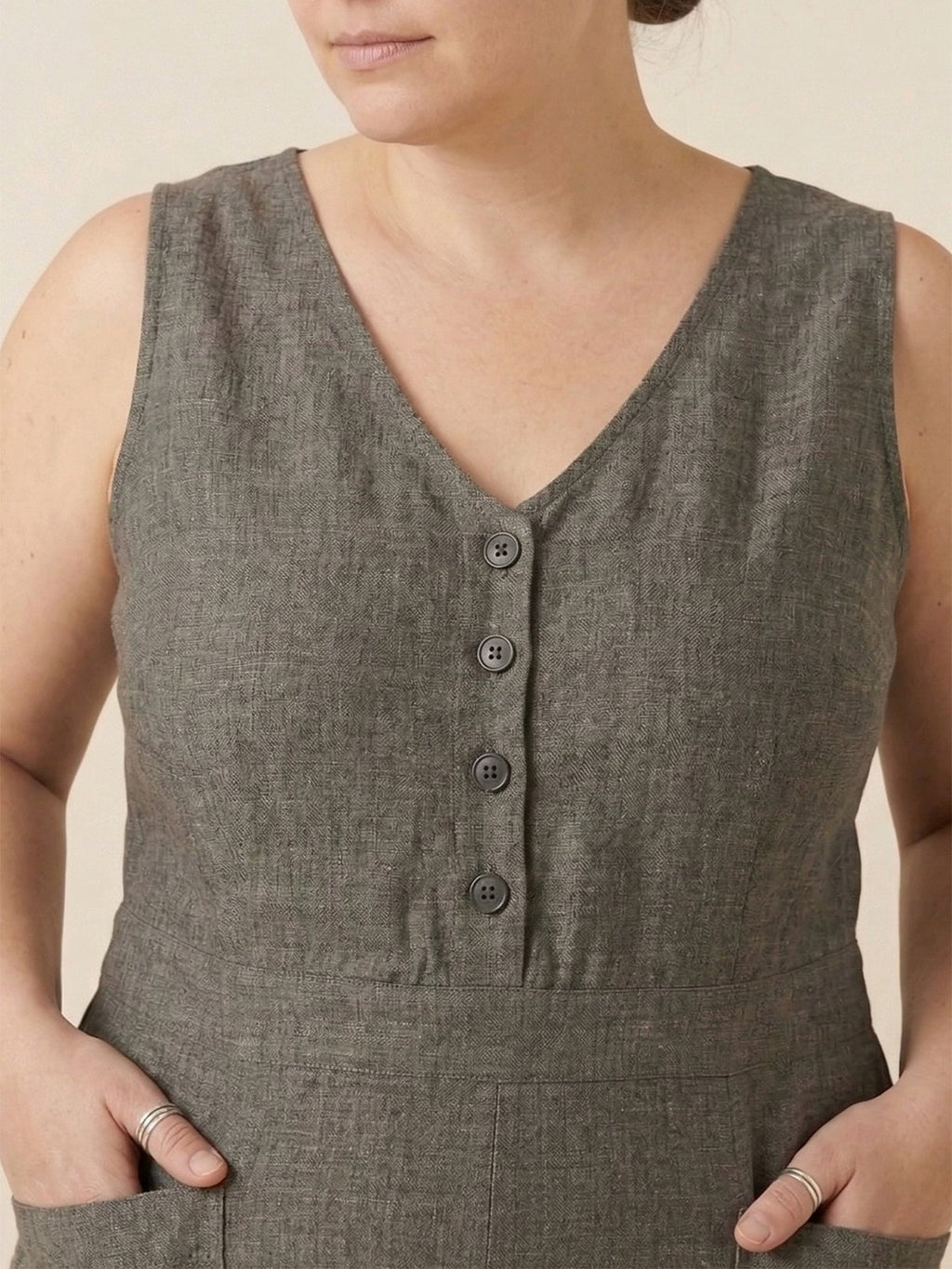 Plus Size Women's Elegant Pocket Linen Jumpsuit