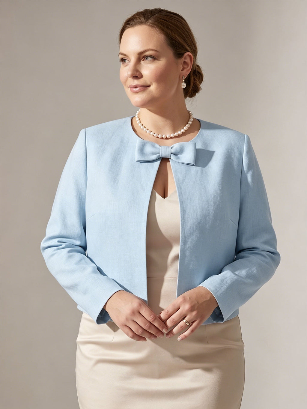 Larui Plus Size Women's Bow-Tie Short Elegant Linen Jacket