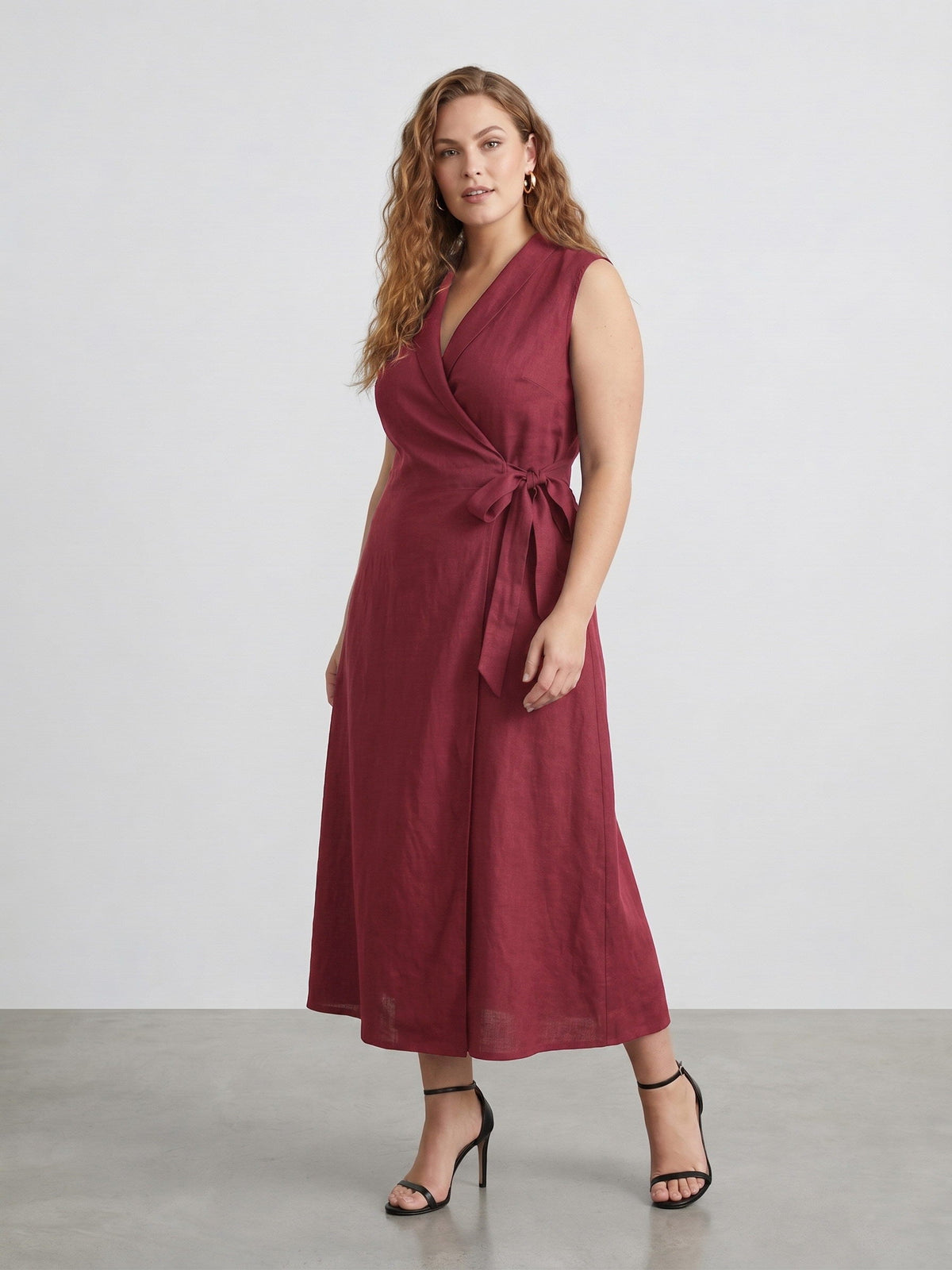 Larui Plus Size Women‘s Linen  V-Neck Sleeveless Dress