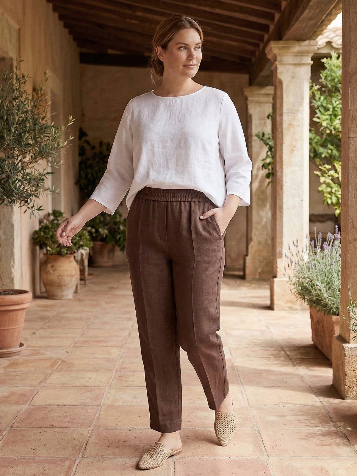 Larui Plus Size Women's Cropped Linen Trousers