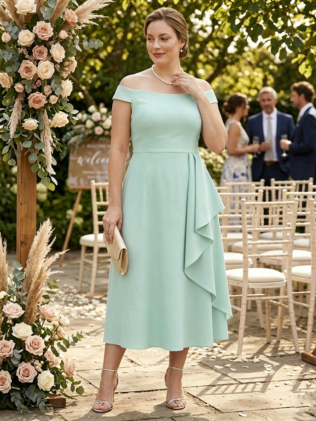 Larui Plus Size Women's Off-Shoulder Elegant Linen  Dress