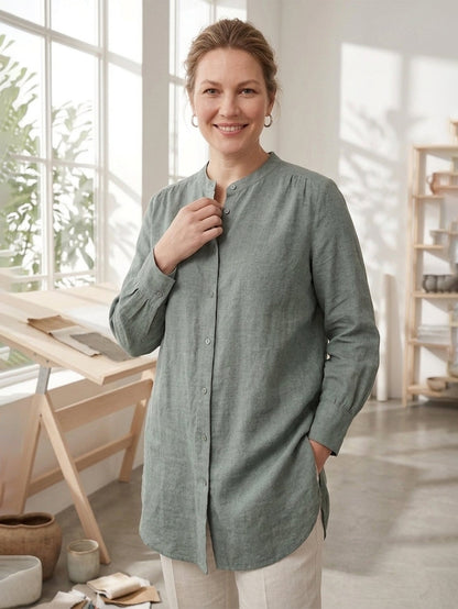 Larui Plus Size Elegant Long Linen Shirt