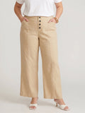 Larui Plus Size Women's Button-Down Wide-Leg Linen Pants