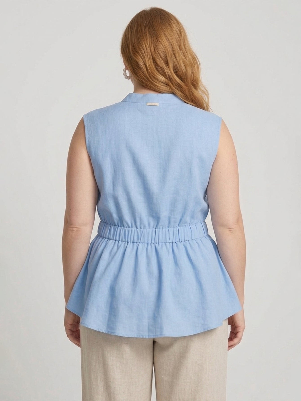 Larui Plus Size Women's Linen Elastic Waist Linen Top Vest