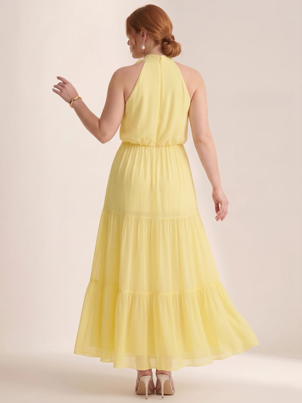 Larui Plus Size Wedding/Vacation A-Line Chiffon Dress With Floral Embellishments