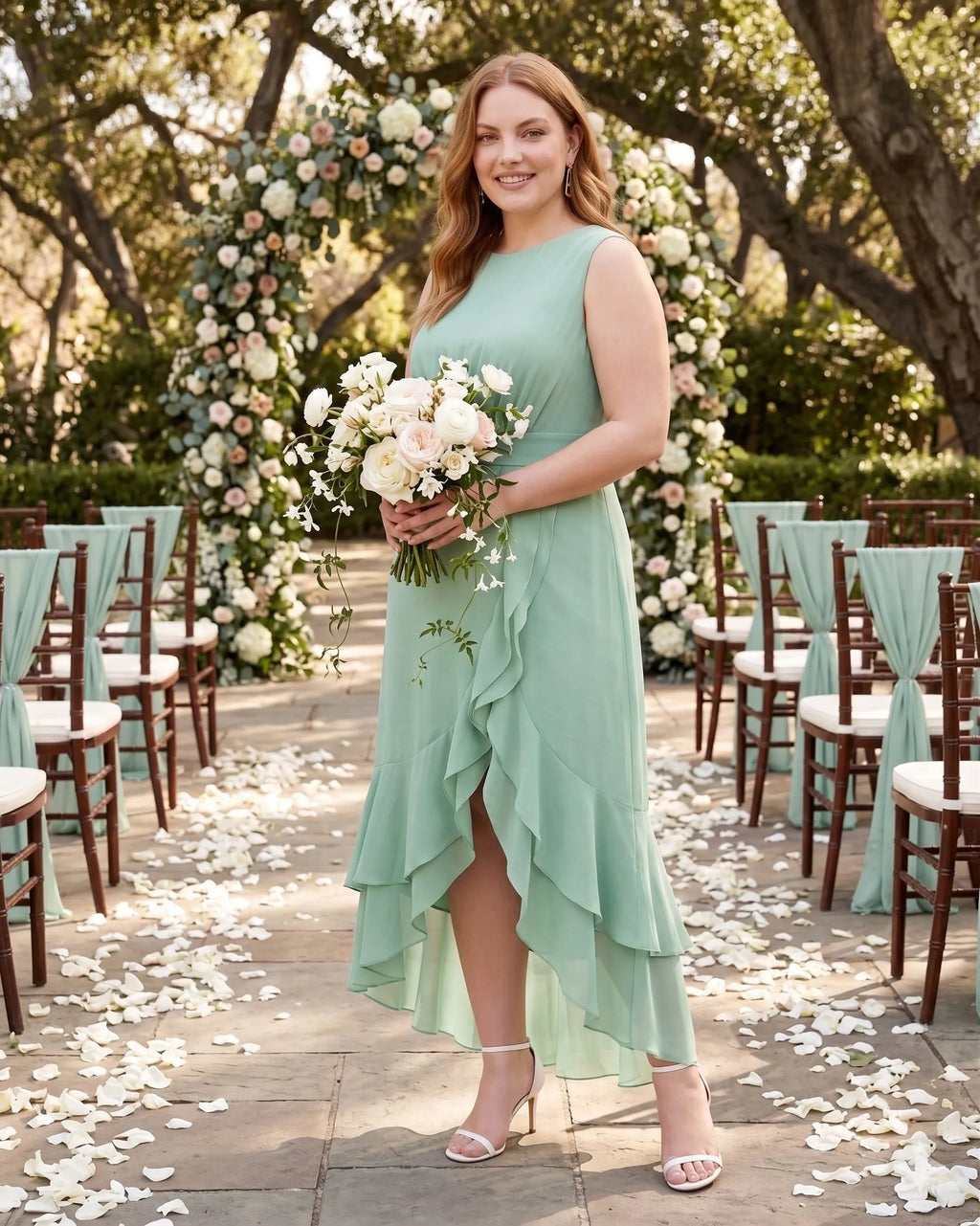 Larui Plus Size Women‘s Chiffon Ruffles Dress