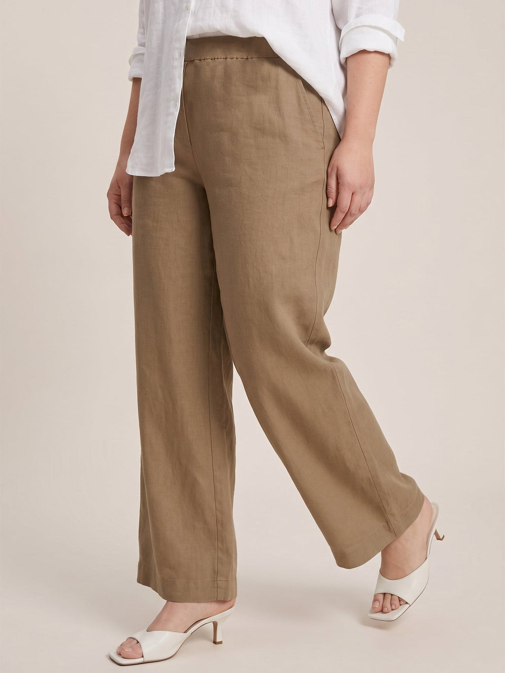 Larui Plus Size Women's Linen Pocket Wide-Leg Pants