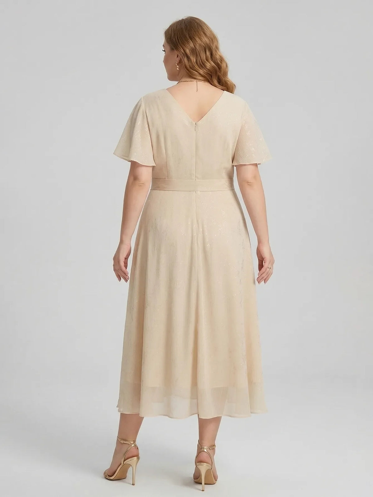Larui Plus Size Elegant Gold-Stamped Chiffon Guest Dress
