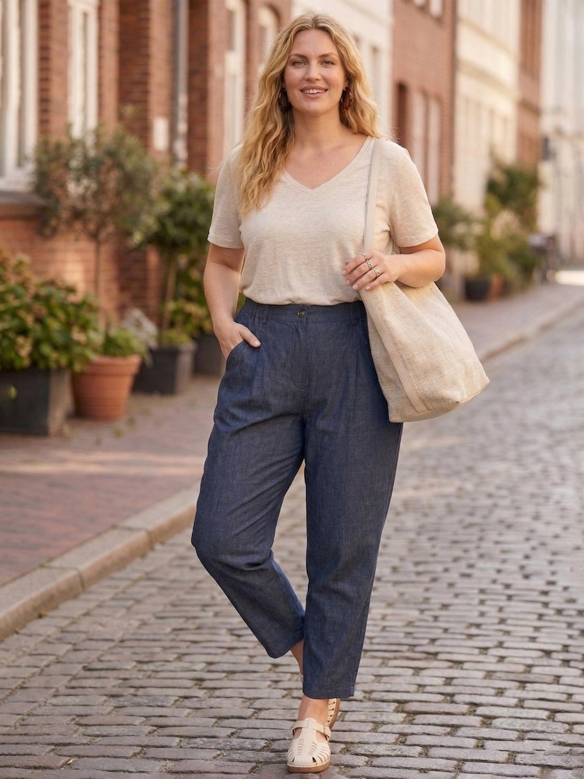 Larui Plus Size Women's Linen Straight Leg Pants With Side Elastic