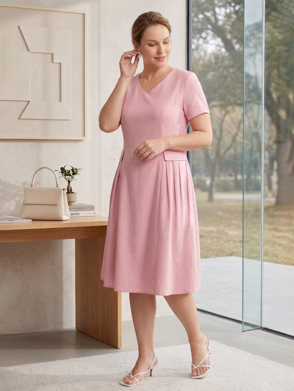 Larui Plus Size Elegant Pleated Dress