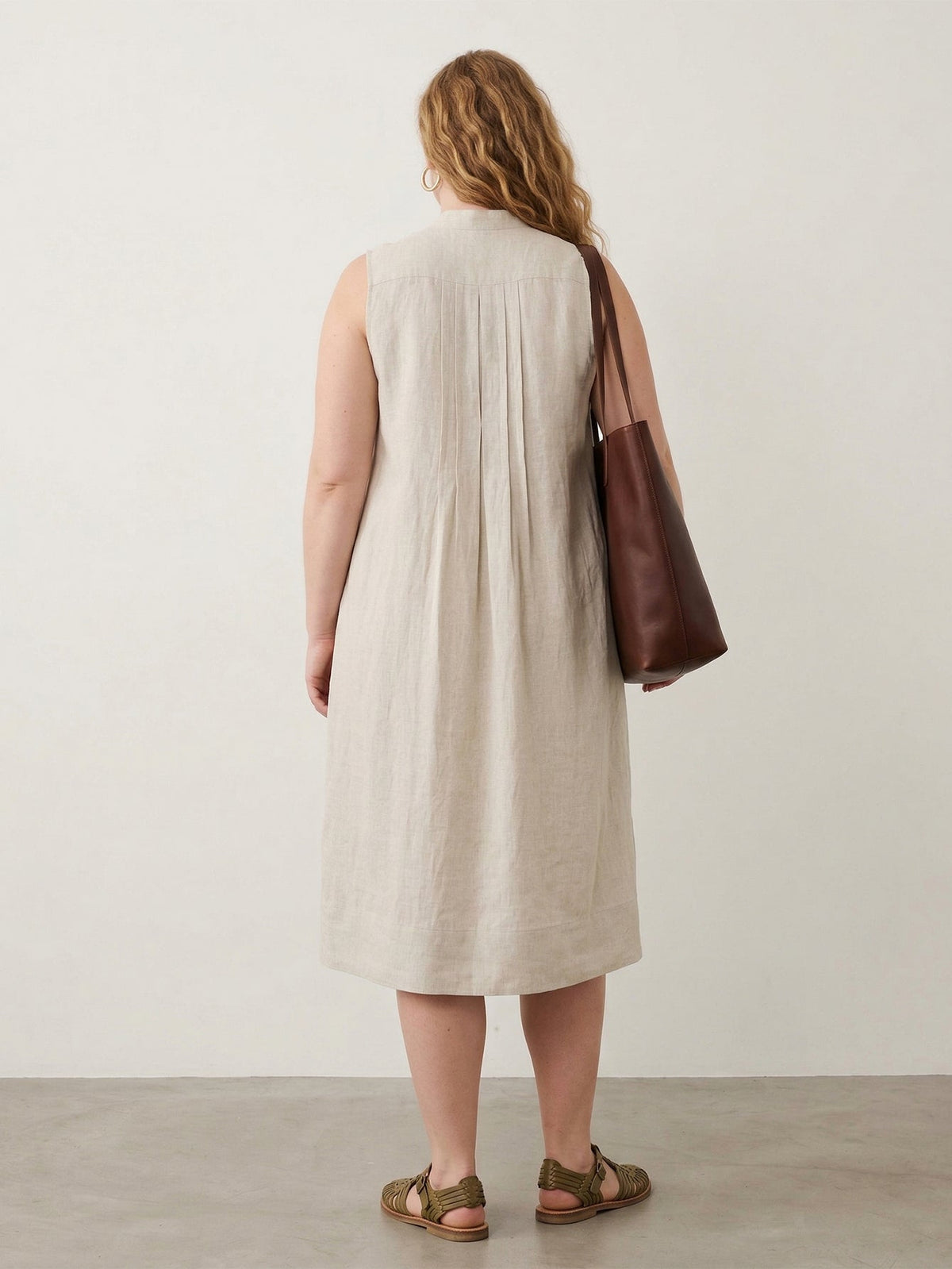 Larui Plus Size Women's Pleated Linen Dress