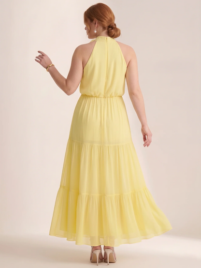 Larui Plus Size Wedding/Vacation A-Line Chiffon Dress With Floral Embellishments