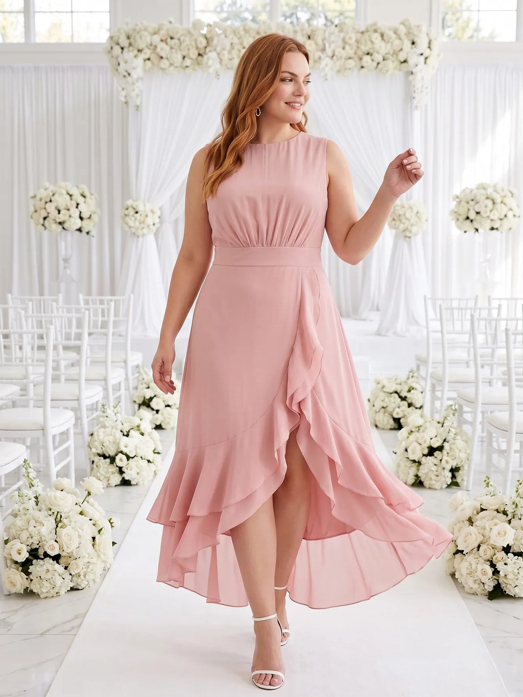 Larui Plus Size Women‘s Chiffon Ruffles Dress