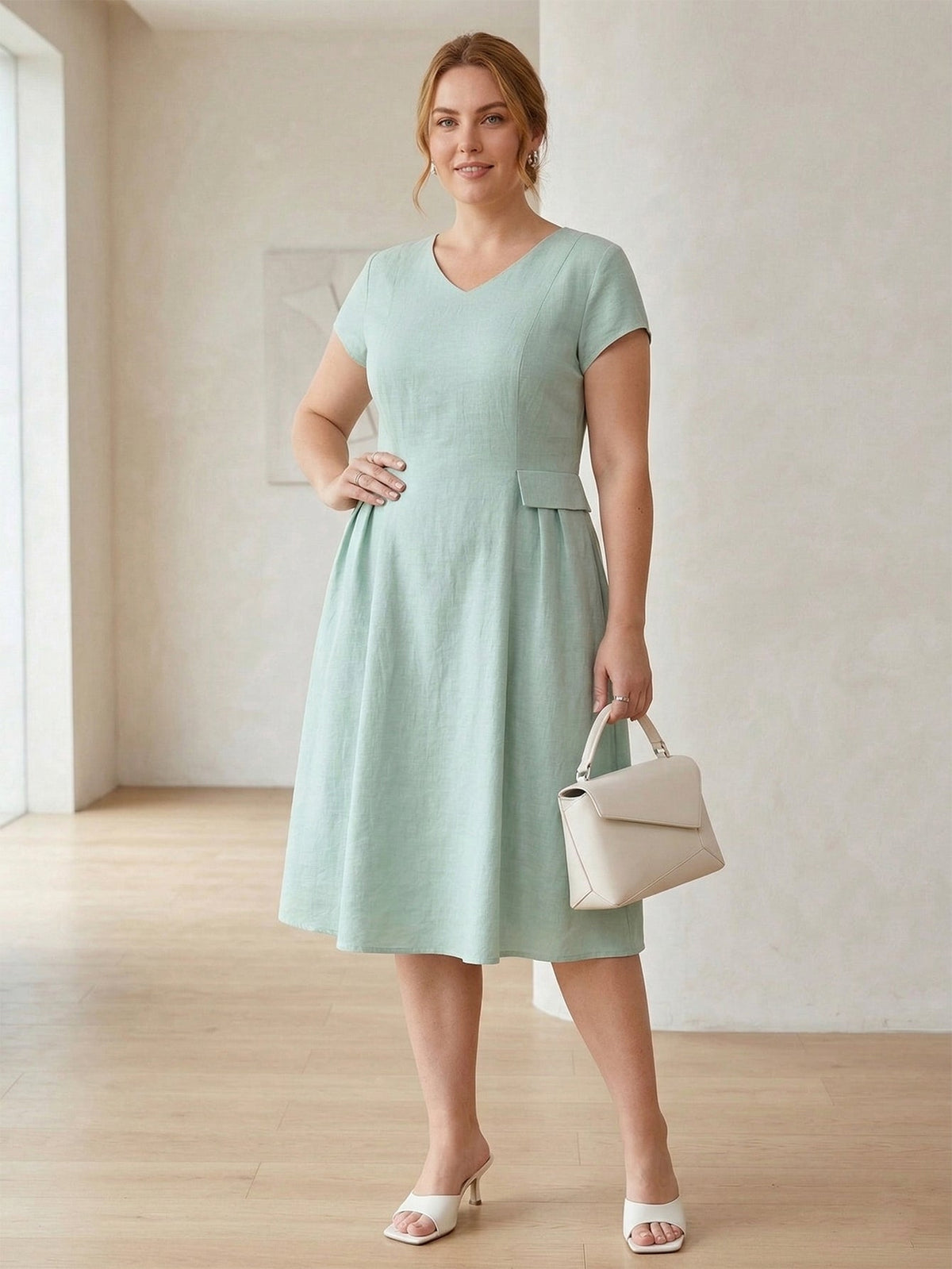 Larui Plus Size Elegant Pleated Dress