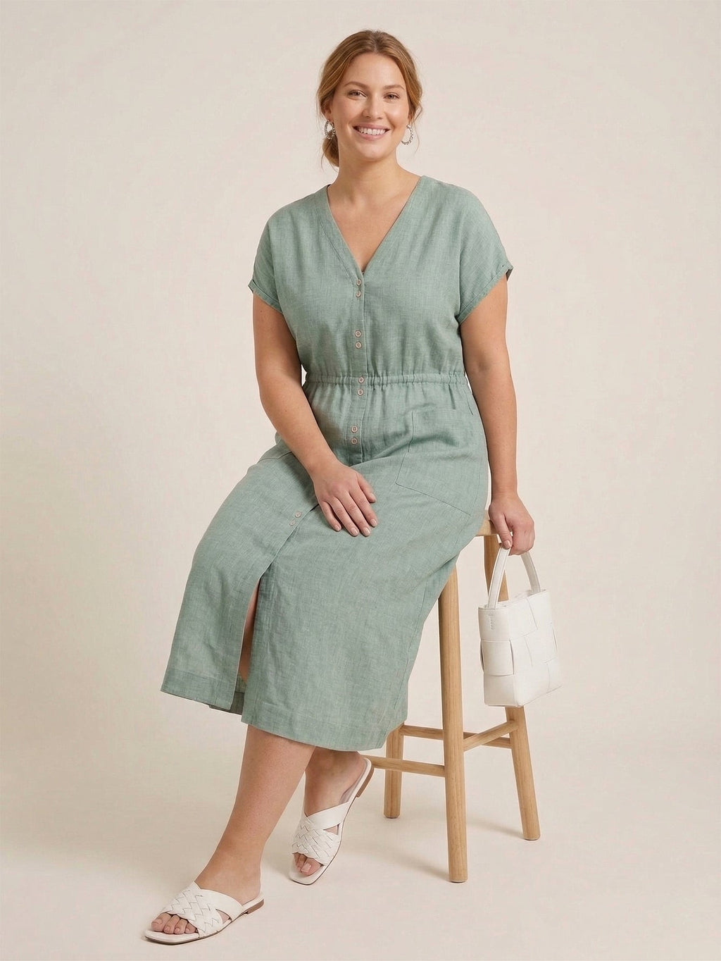 Larui Plus Size Women's Elegant Pocket Linen Dress