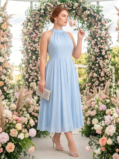 Larui Plus Size Women's Halter Neck Chiffon Dress