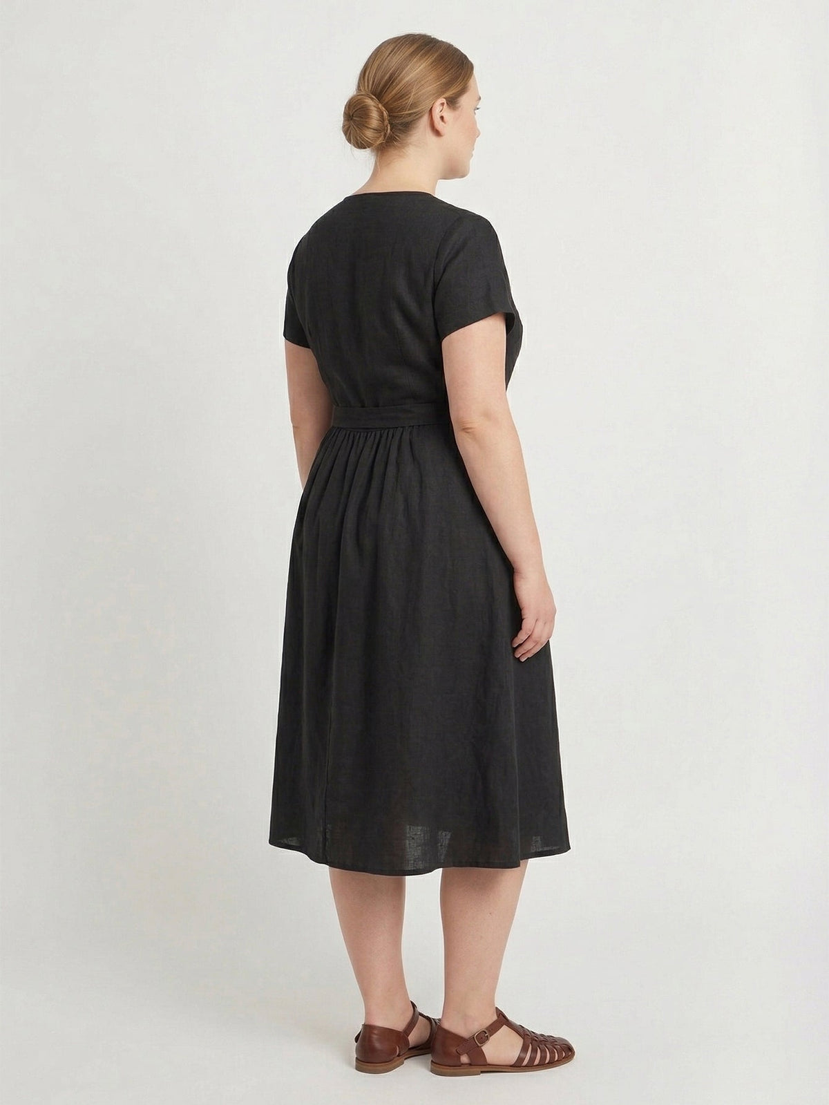 Larui Plus Size Women's Single-Breasted Linen Dress