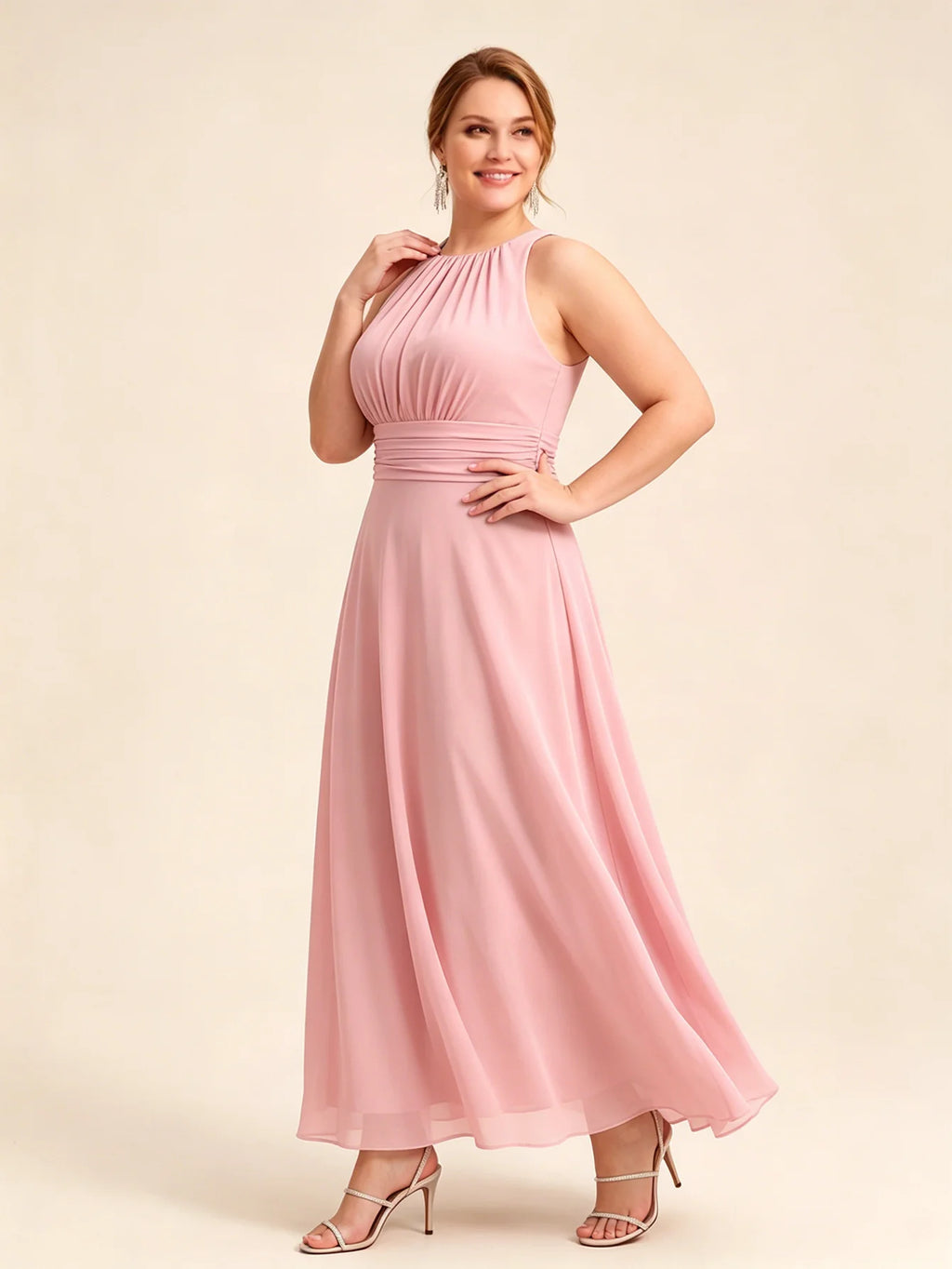 Larui Plus Size Elegant Pleated Chiffon Dress