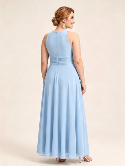 Larui Plus Size Elegant Pleated Chiffon Dress