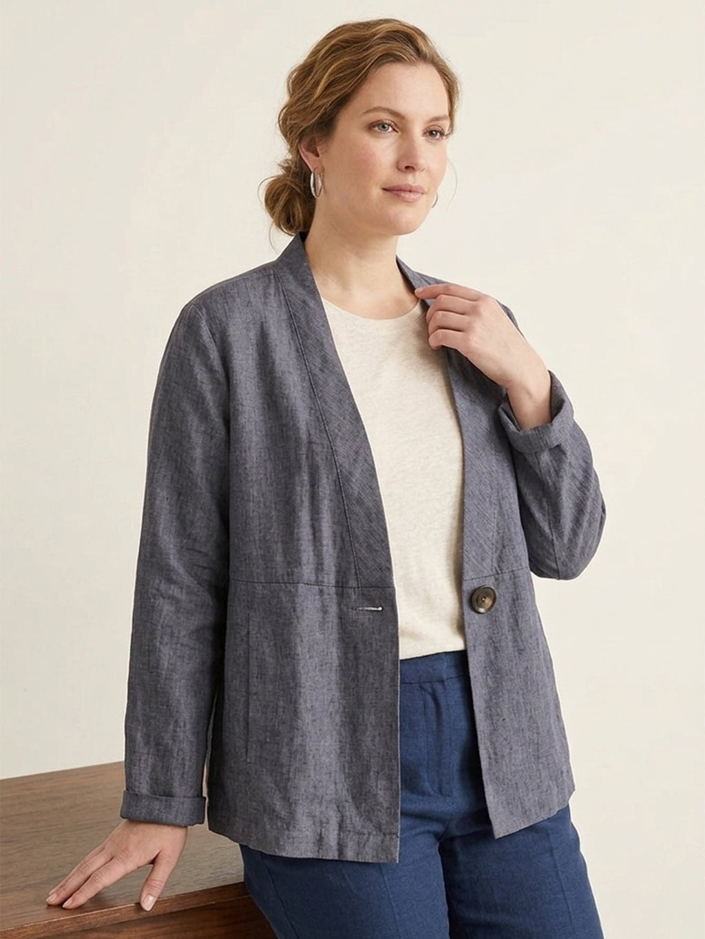 Larui Plus Size Women's Linen Casual Linen Jacket