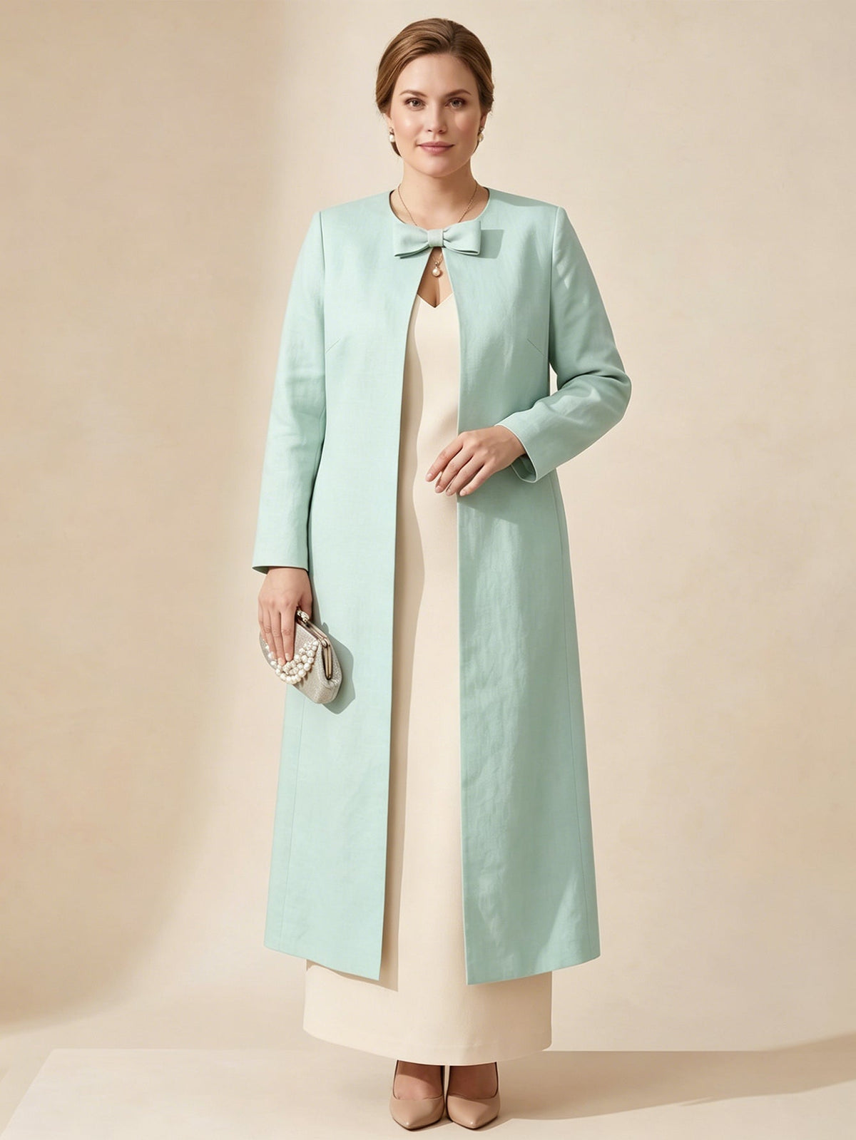 Larui Plus Size Women's Bow-Knot Wedding Long Linen Coat
