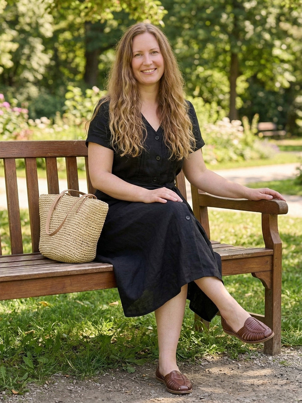 Larui Plus Size Women's Single-Breasted Linen Dress