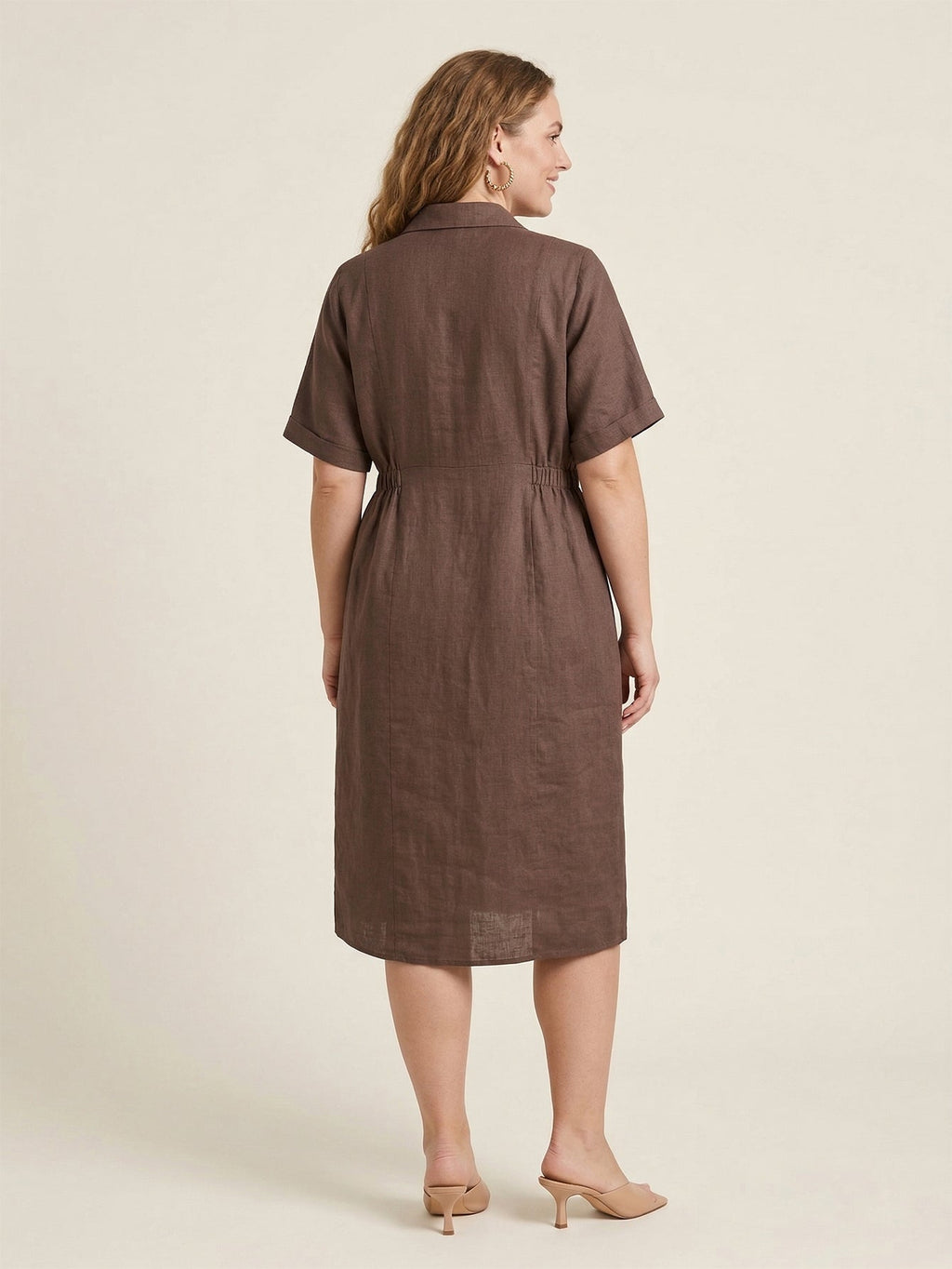 Larui Plus Size Women's Fitted Linen Pocket Dress