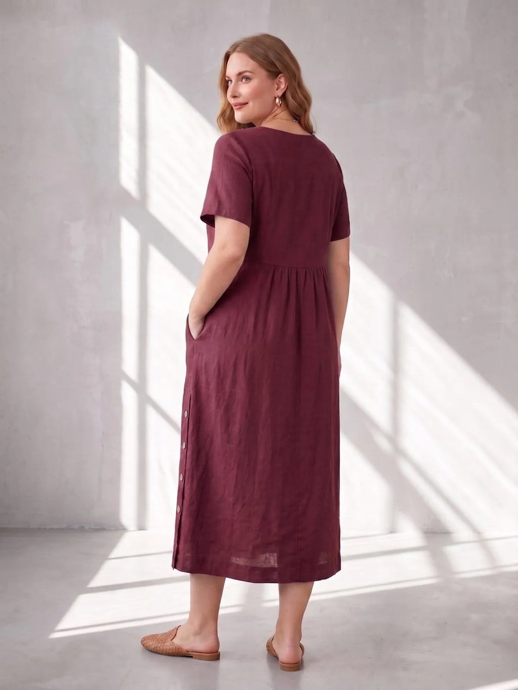 Larui Plus Size Women's Linen Pocket Dress