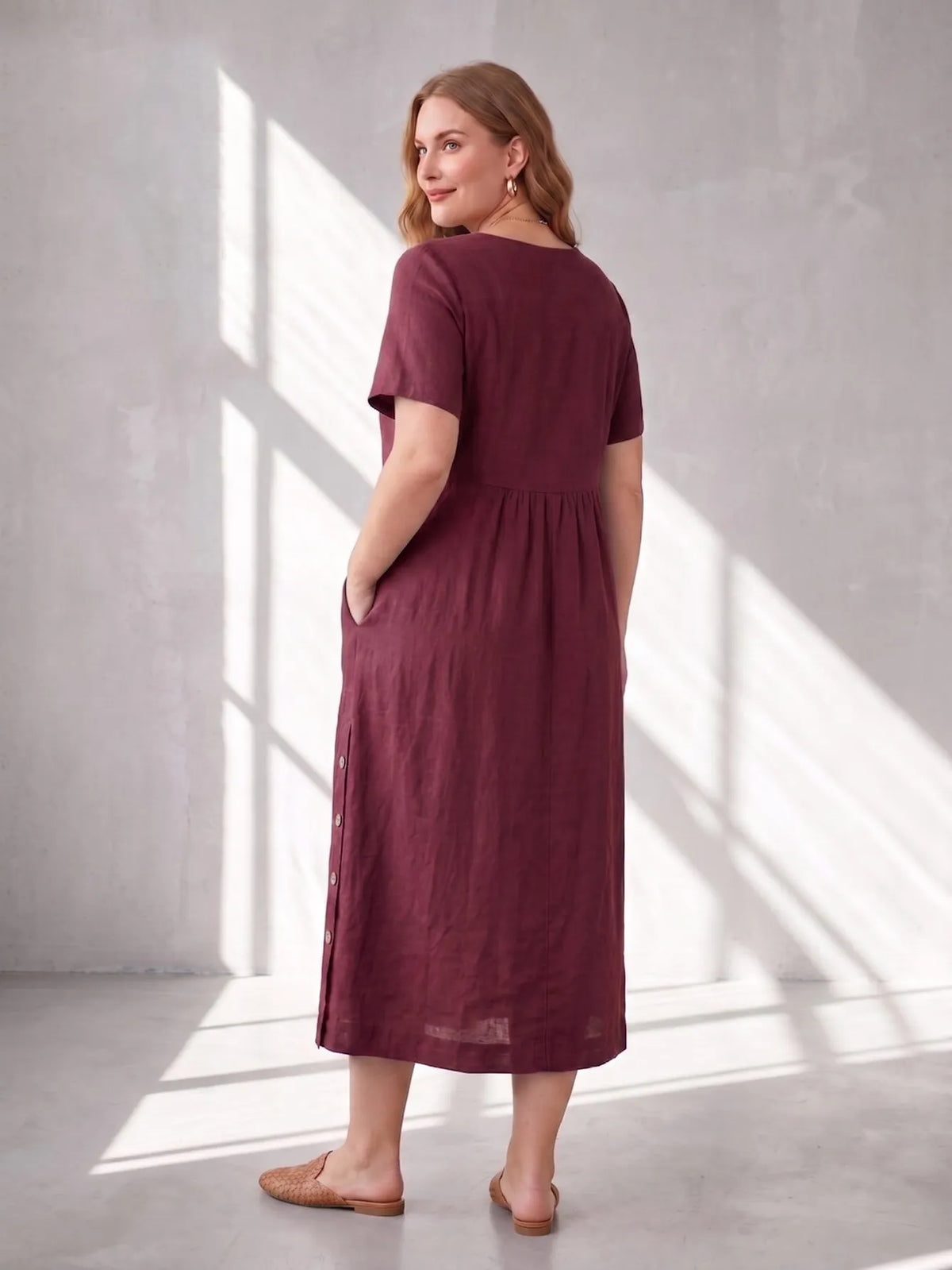 Larui Plus Size Women's Linen Pocket Dress